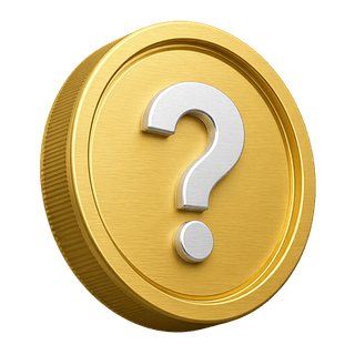 Moneda decorativa 3D de oro con signo de pregunta en página de FAQ